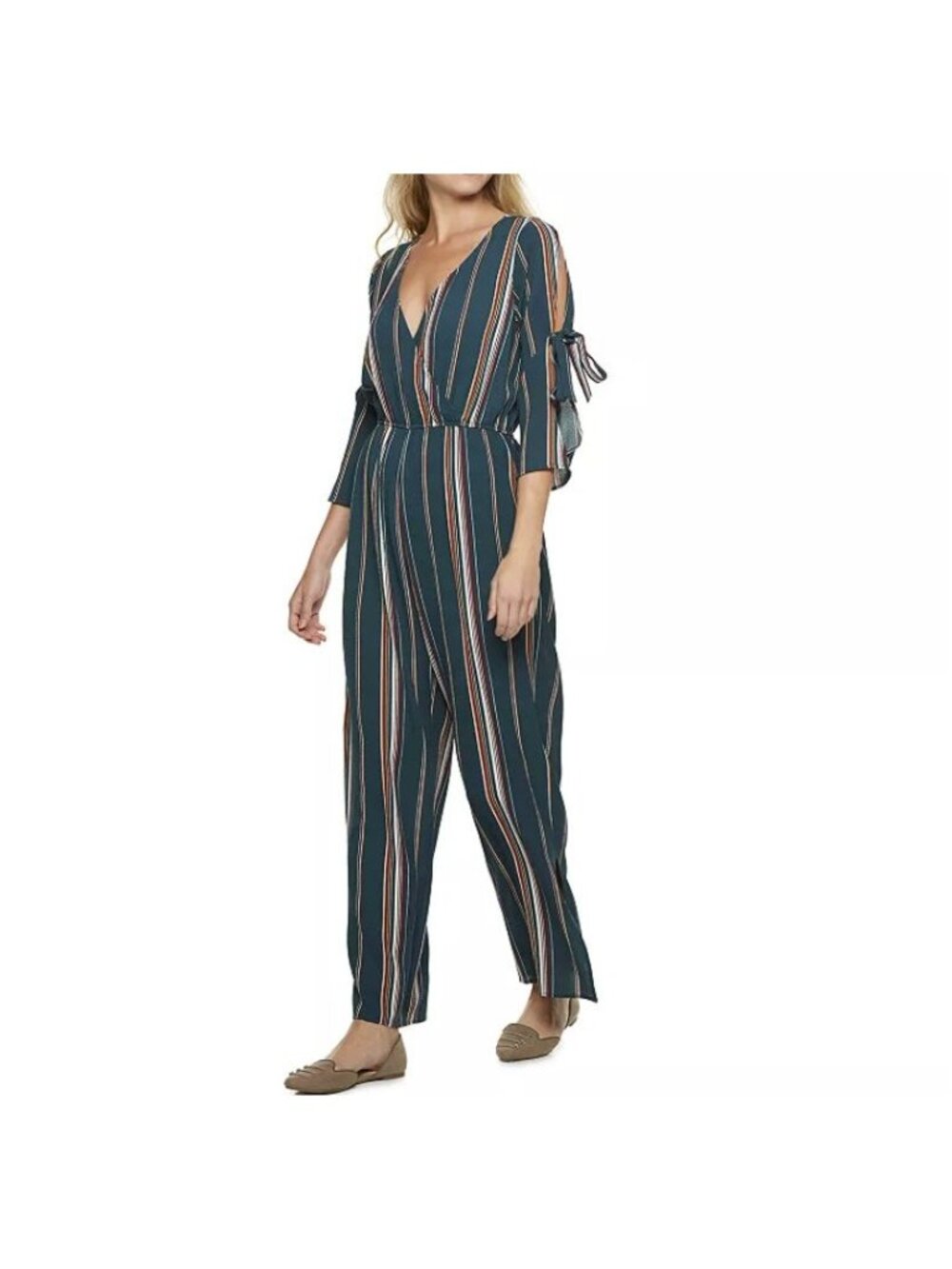 ⭐Speechless Womens Jumpsuit Sz S Striped Long Sleeve Elastic Waist Gray Multi